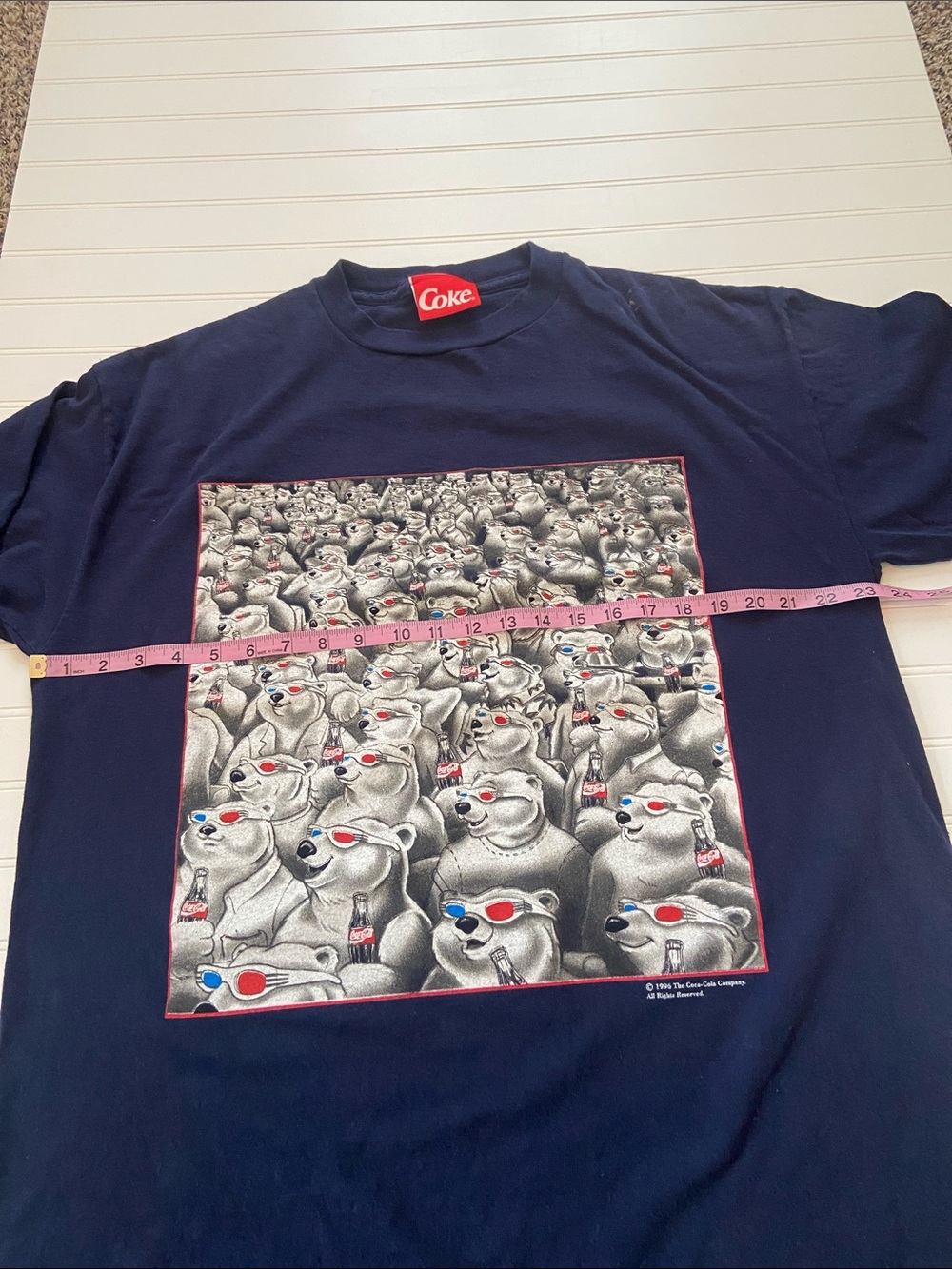 Vtg 1996 Coca Cola TShirt XL Navy Polar Bear 3D Glasses Double Sided Clean USA - Picture 6 of 10